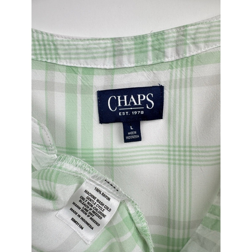 CHAPS Plaid Tiered Maxi Dress Large Mint Green Prairie Cottagecore Pockets Vneck - Picture 12 of 12